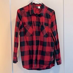 🆕Divided Button Down, Long Sleeve, Red and Black Plaid Shirt